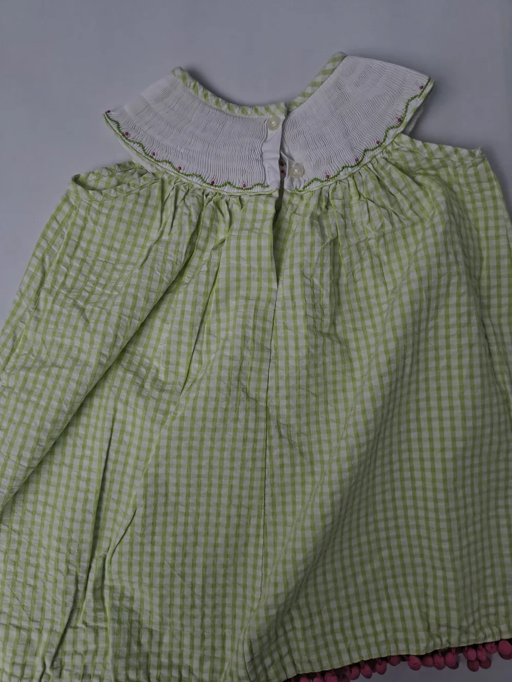Girls Green Gingham  Dress with Pink Strawberry Embroidery